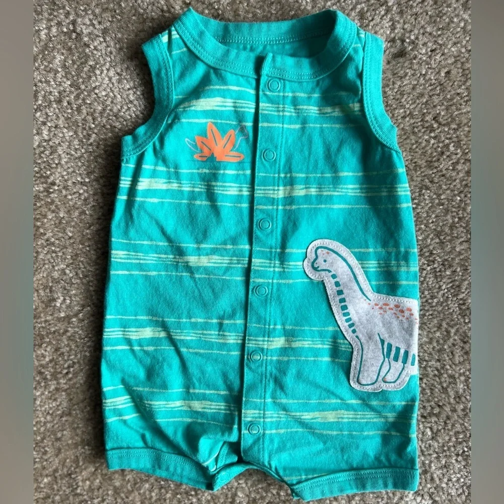 Carter’s 3M Snap Bottom Tank Top Shorts Green Dinosaur Snap-Up One Piece Romper